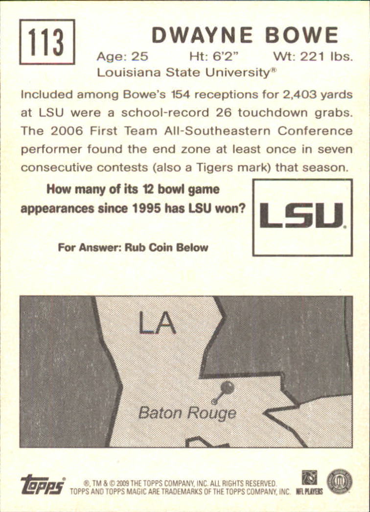 2009 Topps Magic #113 Dwayne Bowe back image