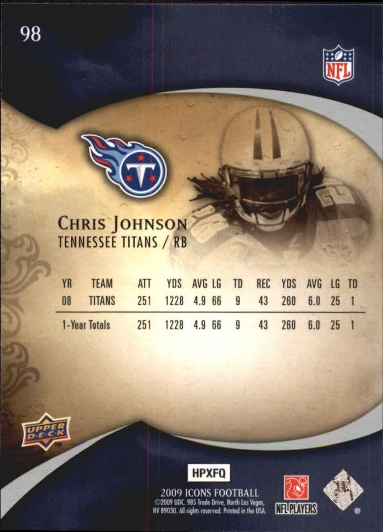 2009 Upper Deck Icons #98 Chris Johnson back image