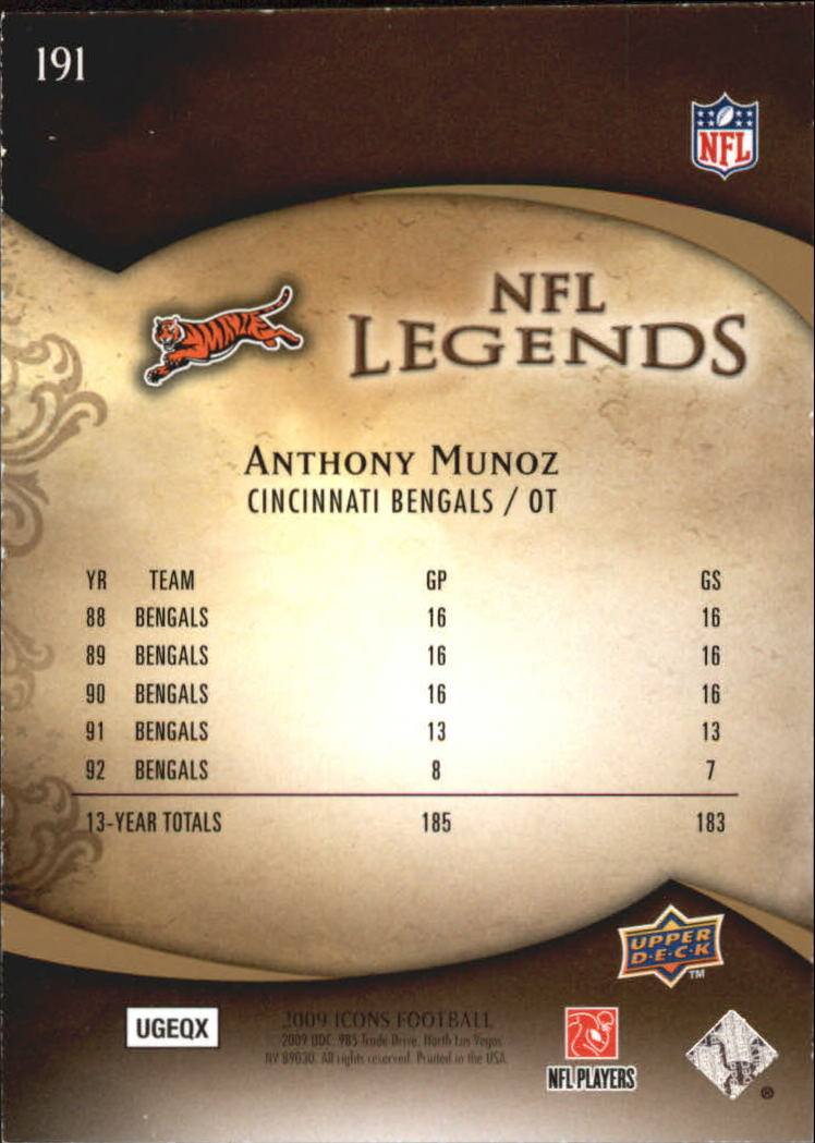 2009 Upper Deck Icons #191 Anthony Munoz back image