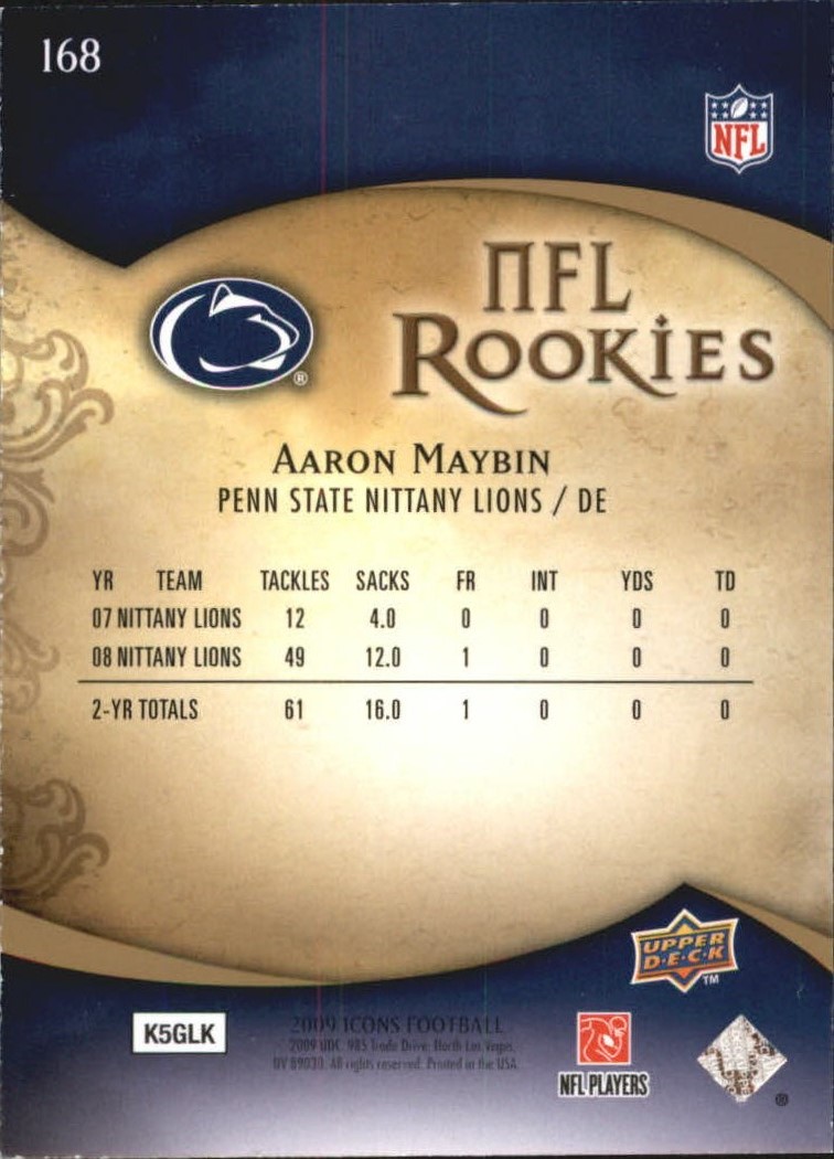 2009 Upper Deck Icons #168 Aaron Maybin RC back image
