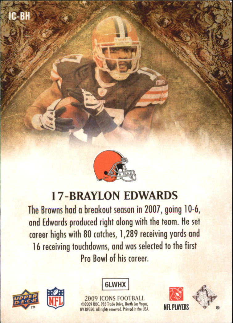 2009 Upper Deck Icons NFL Icons Silver #ICBH Braylon Edwards back image