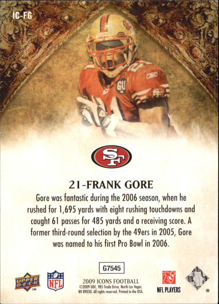 2009 Upper Deck Icons NFL Icons Silver #ICFG Frank Gore back image