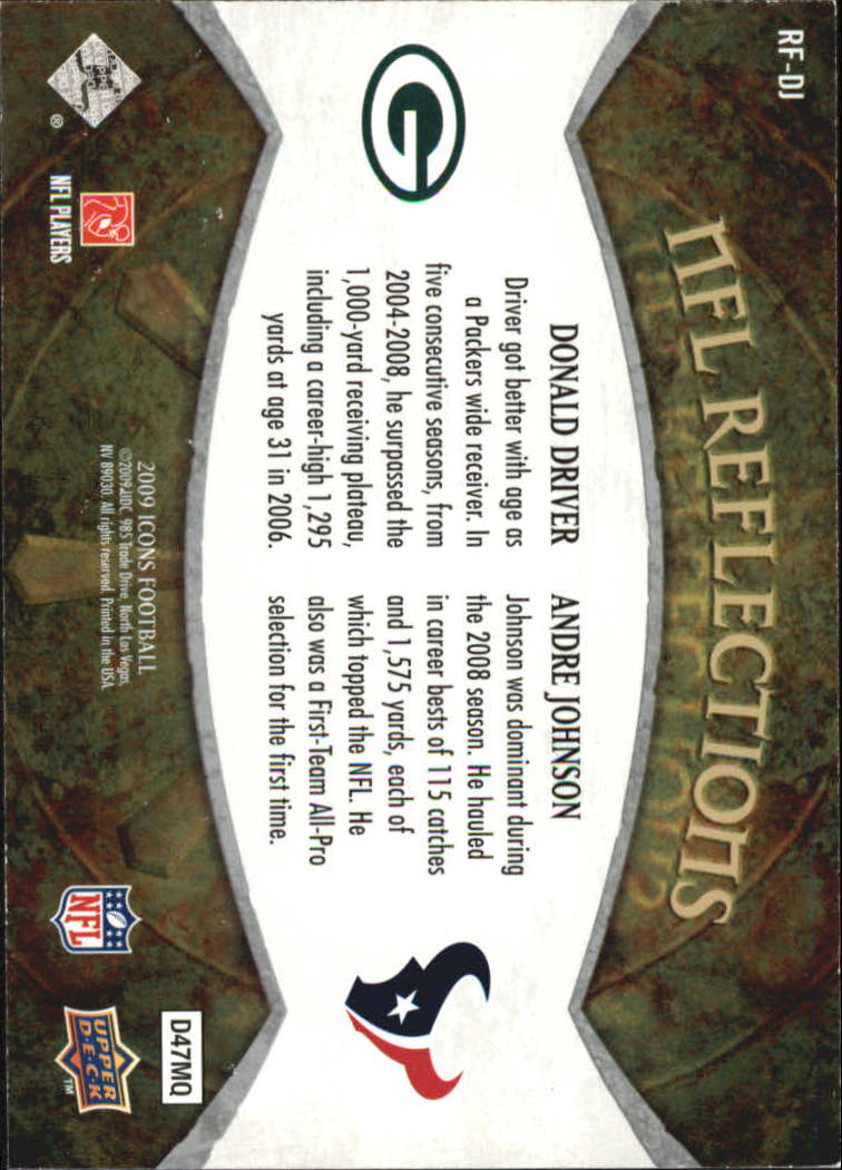2009 Upper Deck Icons NFL Reflections Silver #RFDJ Andre Johnson/Donald Driver back image