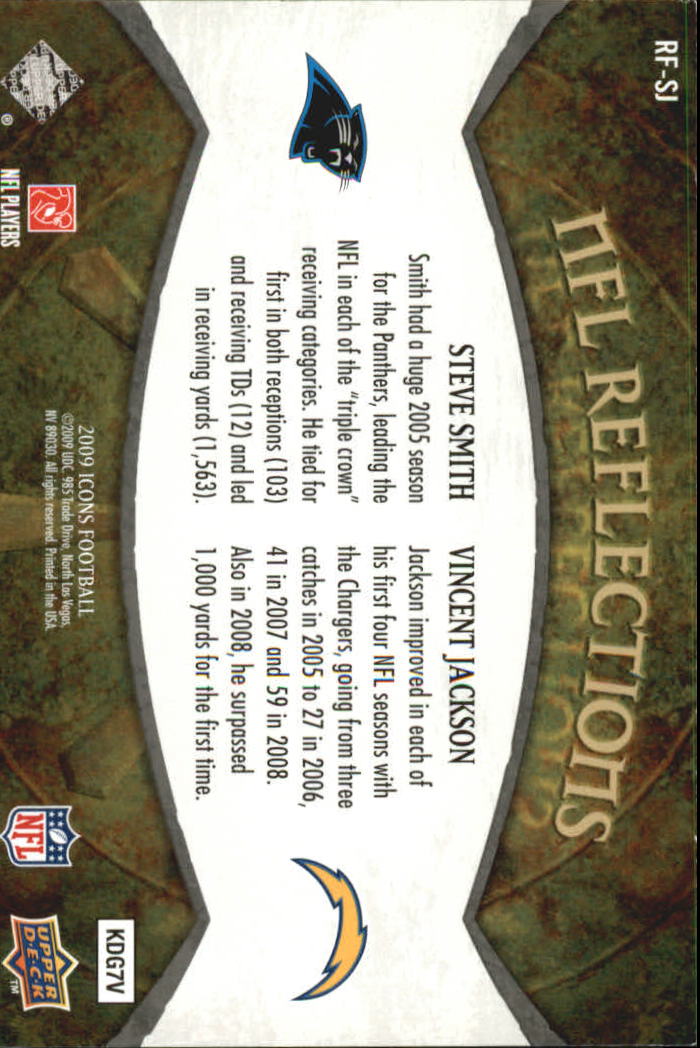 2009 Upper Deck Icons NFL Reflections Gold #RFSJ Steve Smith/Vincent Jackson back image
