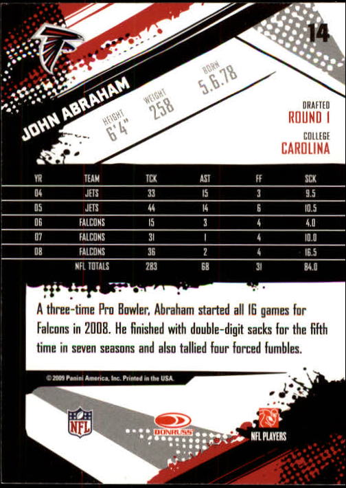 2009 Score #14 John Abraham back image