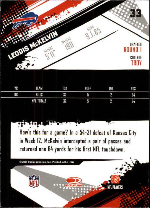 2009 Score #33 Leodis McKelvin back image