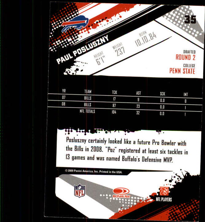 2009 Score #35 Paul Posluszny back image