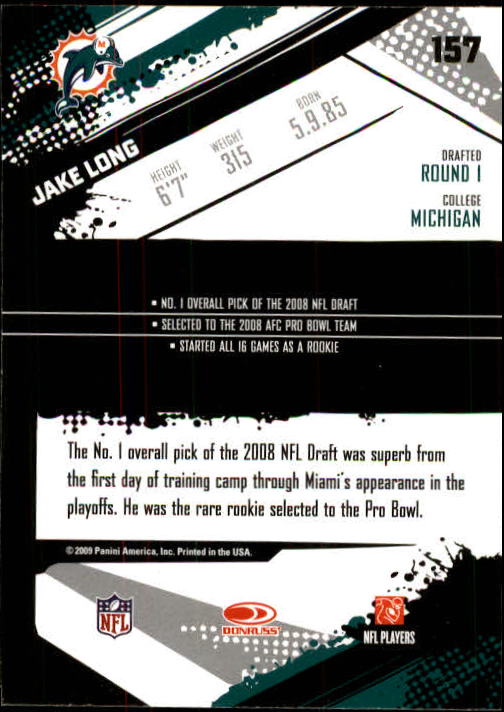 2009 Score #157 Jake Long back image