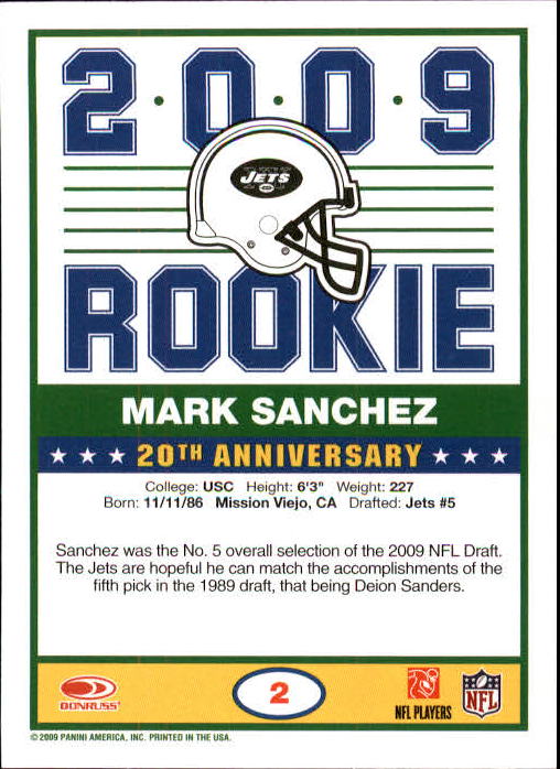 2009 Score 1989 Score #2 Mark Sanchez back image