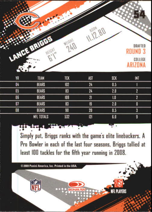 2009 Score Inscriptions #54 Lance Briggs back image