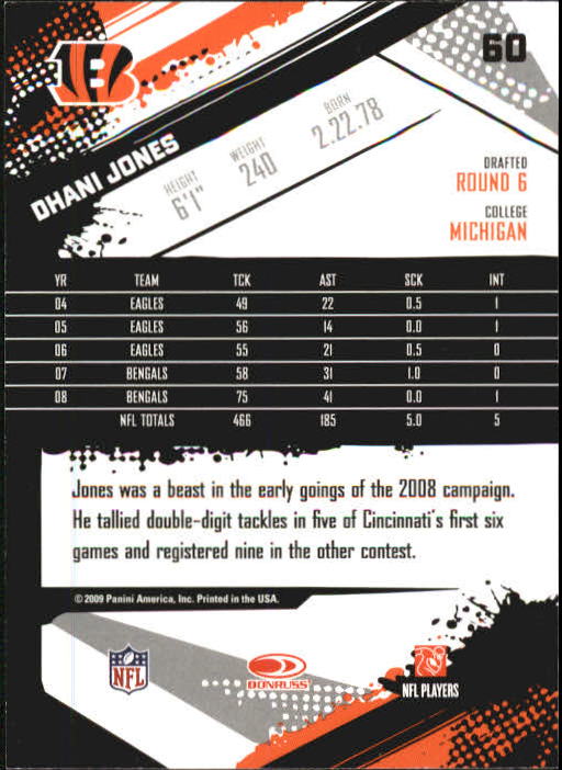 2009 Score Inscriptions #60 Dhani Jones back image