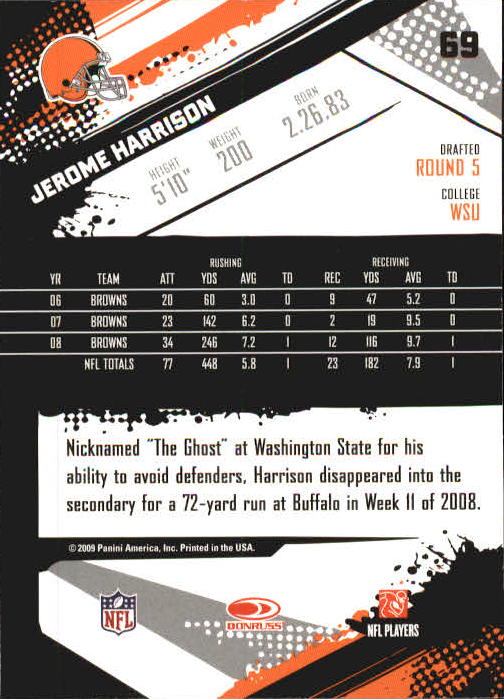 2009 Score Inscriptions #69 Jerome Harrison back image