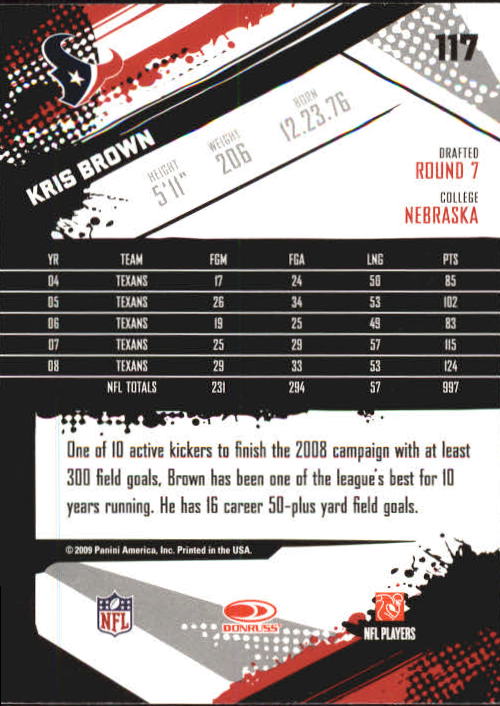 2009 Score Inscriptions #117 Kris Brown back image