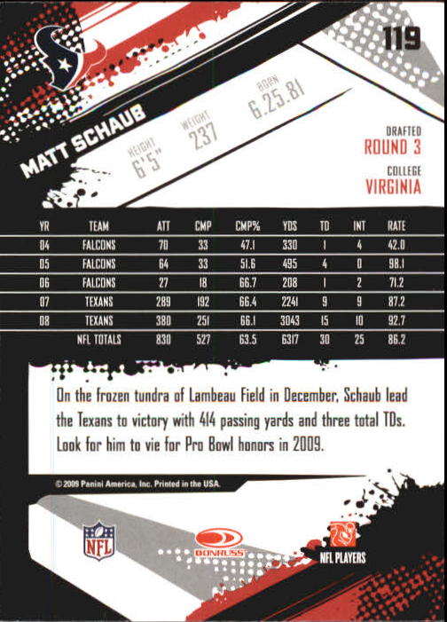 2009 Score Inscriptions #119 Matt Schaub back image