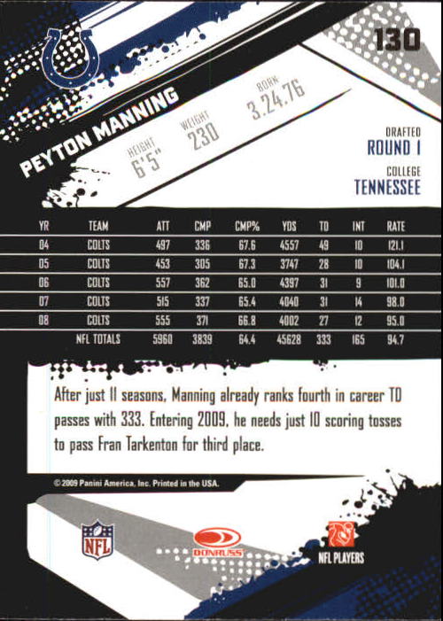 2009 Score Inscriptions #130 Peyton Manning back image