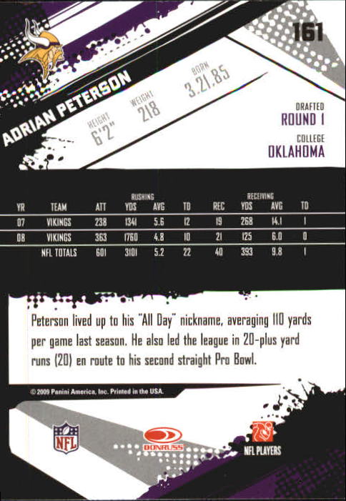 2009 Score Inscriptions #161 Adrian Peterson back image