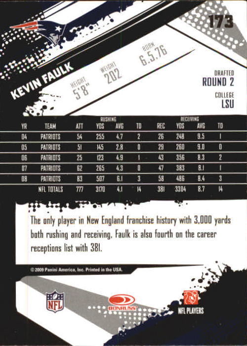 2009 Score Inscriptions #173 Kevin Faulk back image