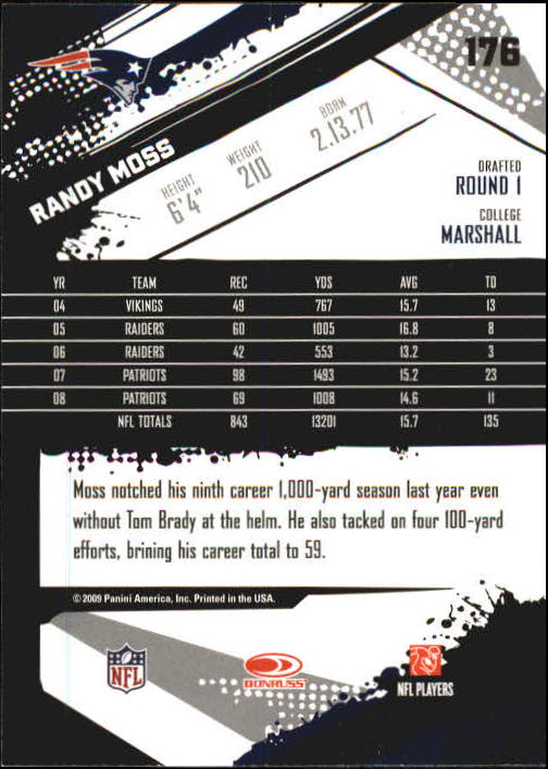 2009 Score Inscriptions #176 Randy Moss back image