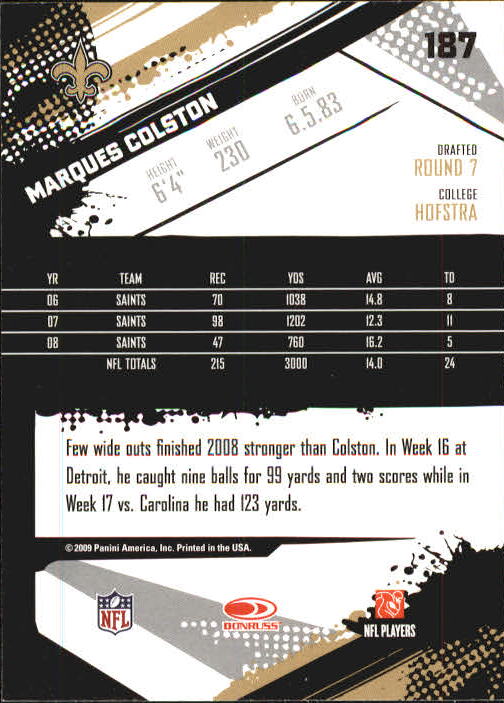 2009 Score Inscriptions #187 Marques Colston back image