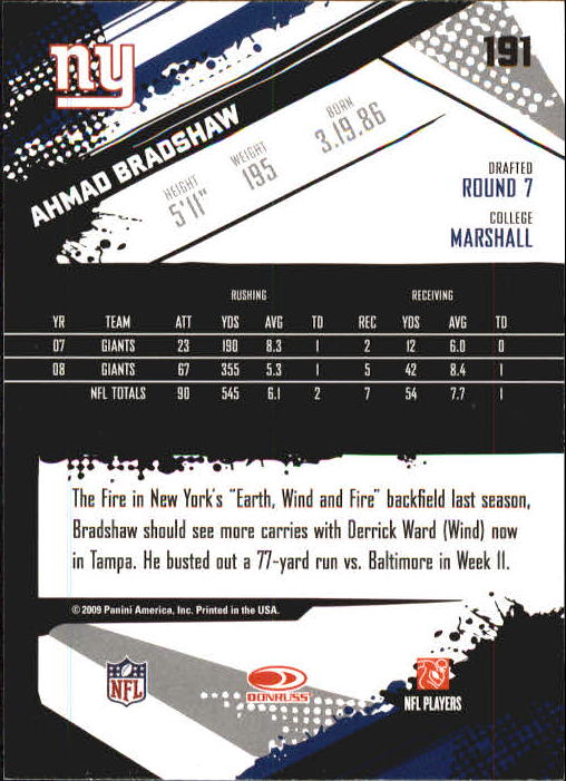 2009 Score Inscriptions #191 Ahmad Bradshaw back image