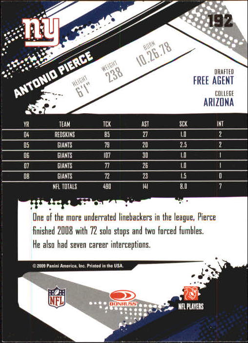 2009 Score Inscriptions #192 Antonio Pierce back image