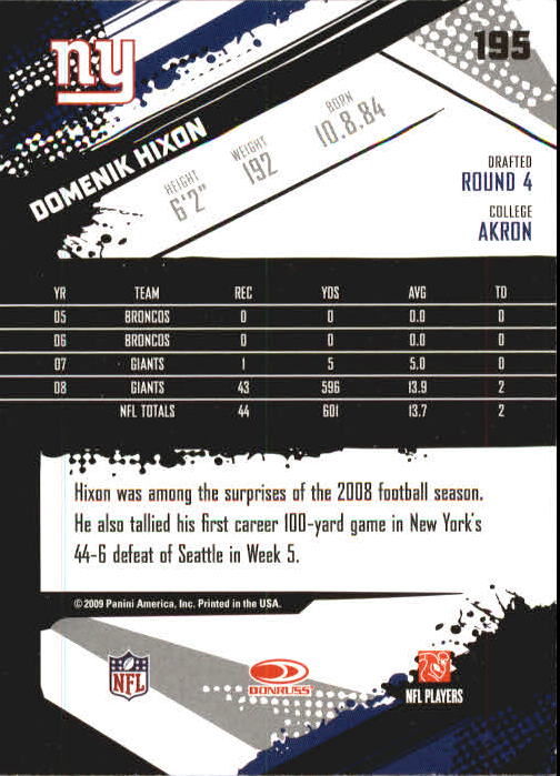 2009 Score Inscriptions #195 Domenik Hixon back image