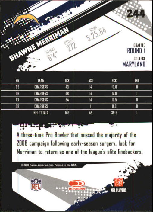 2009 Score Inscriptions #244 Shawne Merriman back image