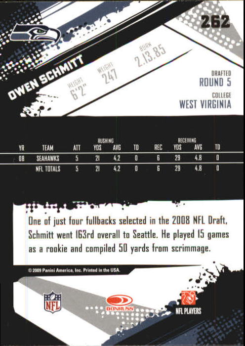 2009 Score Inscriptions #262 Owen Schmitt back image