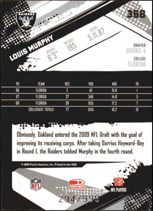 2009 Score Inscriptions #368 Louis Murphy RC back image