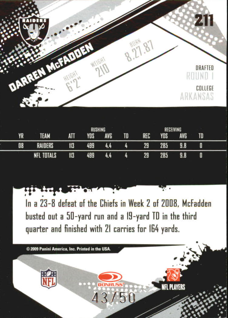 2009 Score Inscriptions Scorecard #211 Darren McFadden back image