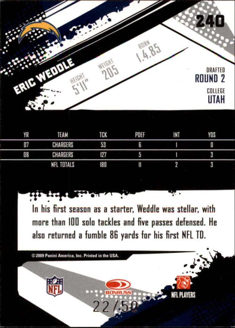 2009 Score Inscriptions Scorecard #240 Eric Weddle back image