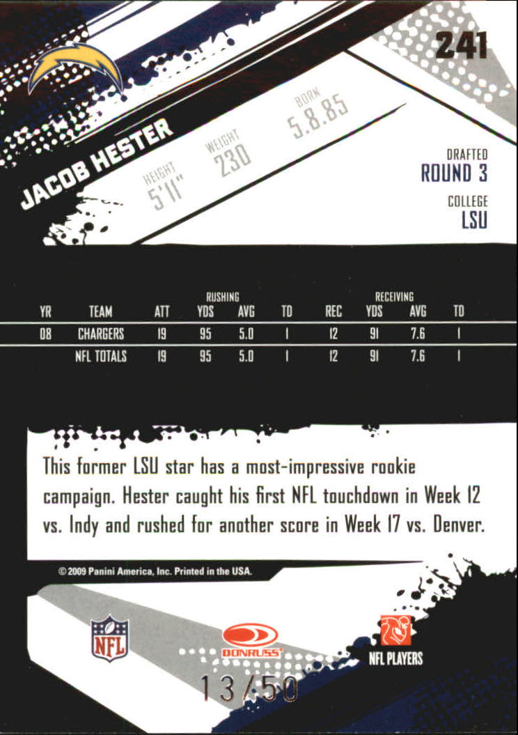 2009 Score Inscriptions Scorecard #241 Jacob Hester back image