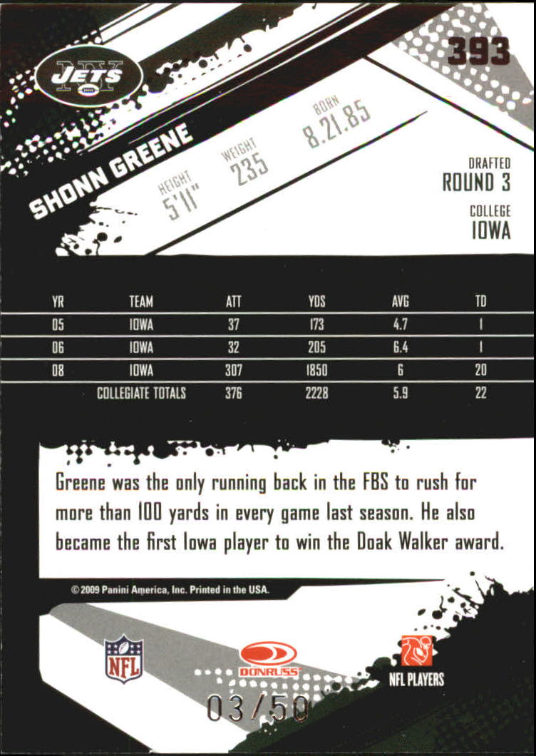 2009 Score Inscriptions Scorecard #393 Shonn Greene back image