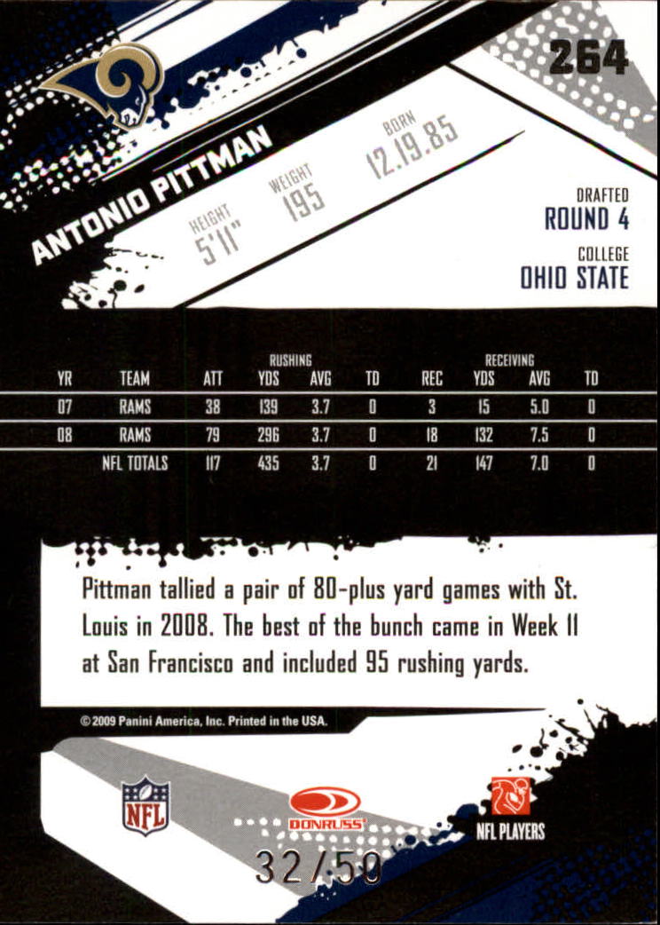 2009 Score Inscriptions Gold Zone #264 Antonio Pittman back image