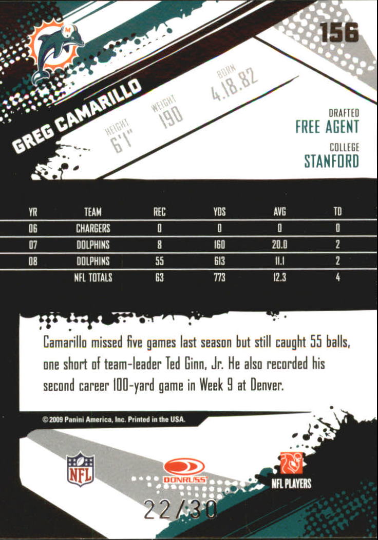 2009 Score Inscriptions Red Zone #156 Greg Camarillo back image