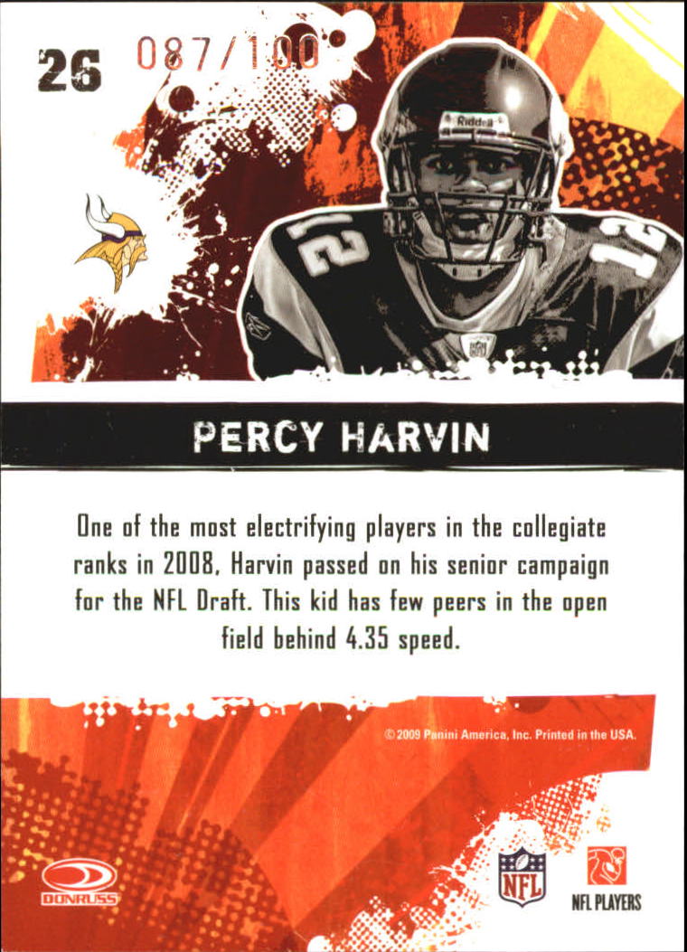 2009 Score Inscriptions Hot Rookies Scorecard #26 Percy Harvin back image