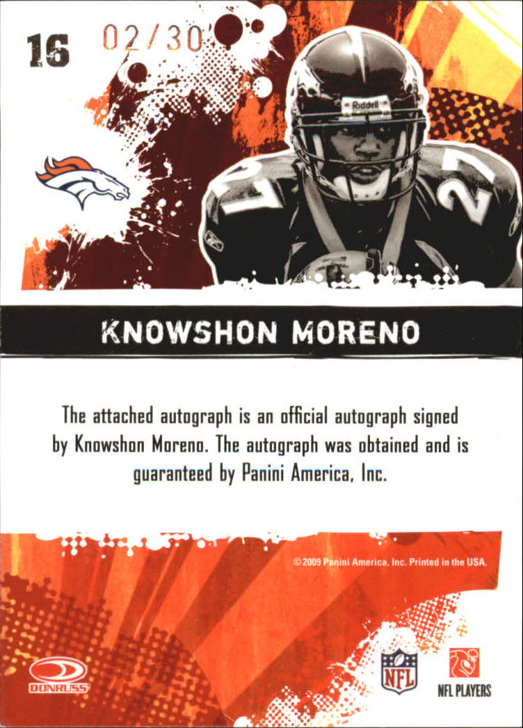 2009 Score Inscriptions Hot Rookies Autographs Red Zone #16 Knowshon Moreno back image