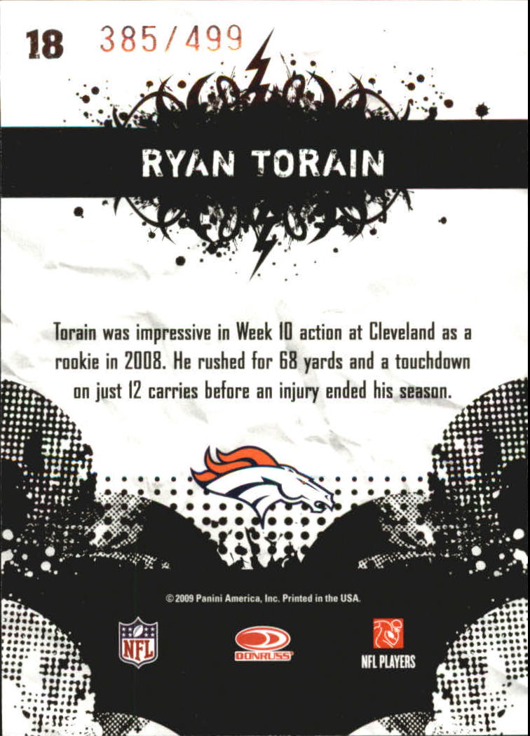 2009 Score Inscriptions Young Stars #18 Ryan Torain back image