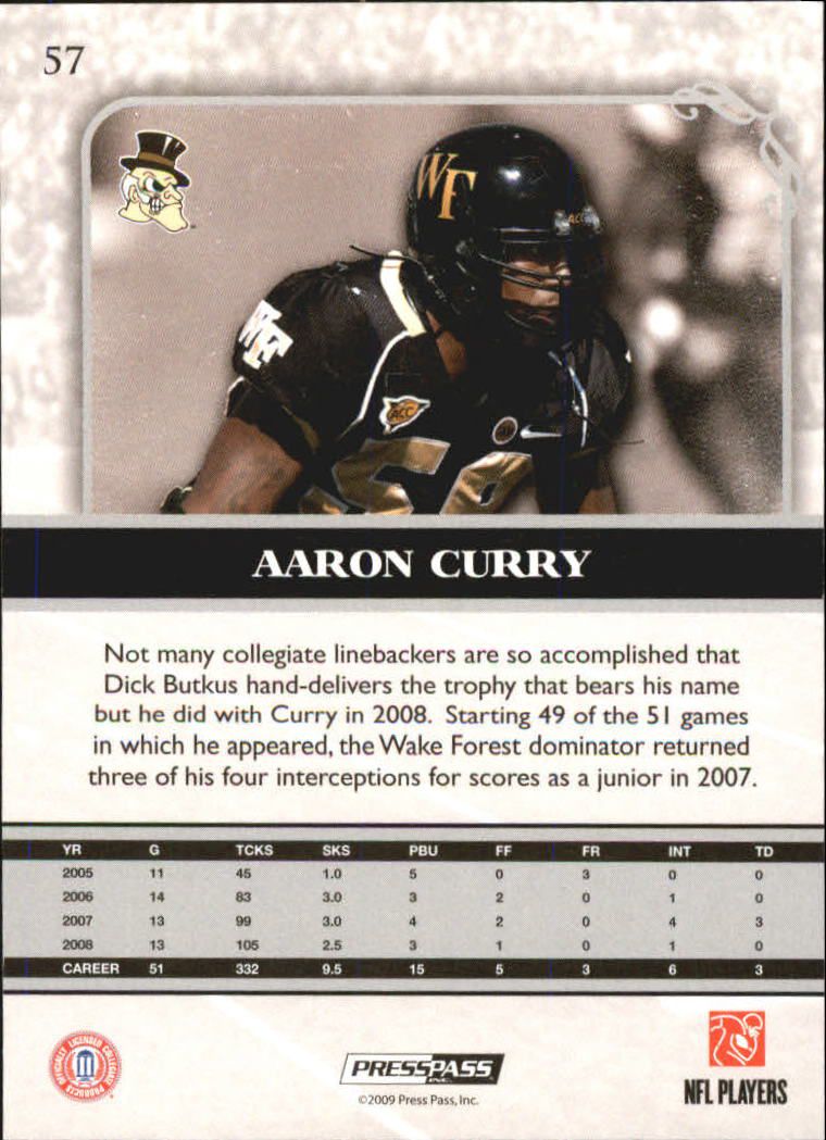 2009 Press Pass Legends Bronze #57 Aaron Curry back image