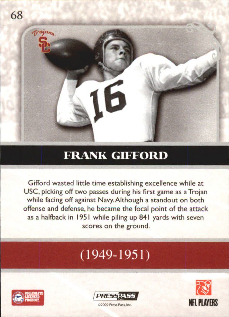 2009 Press Pass Legends Bronze #68 Frank Gifford back image