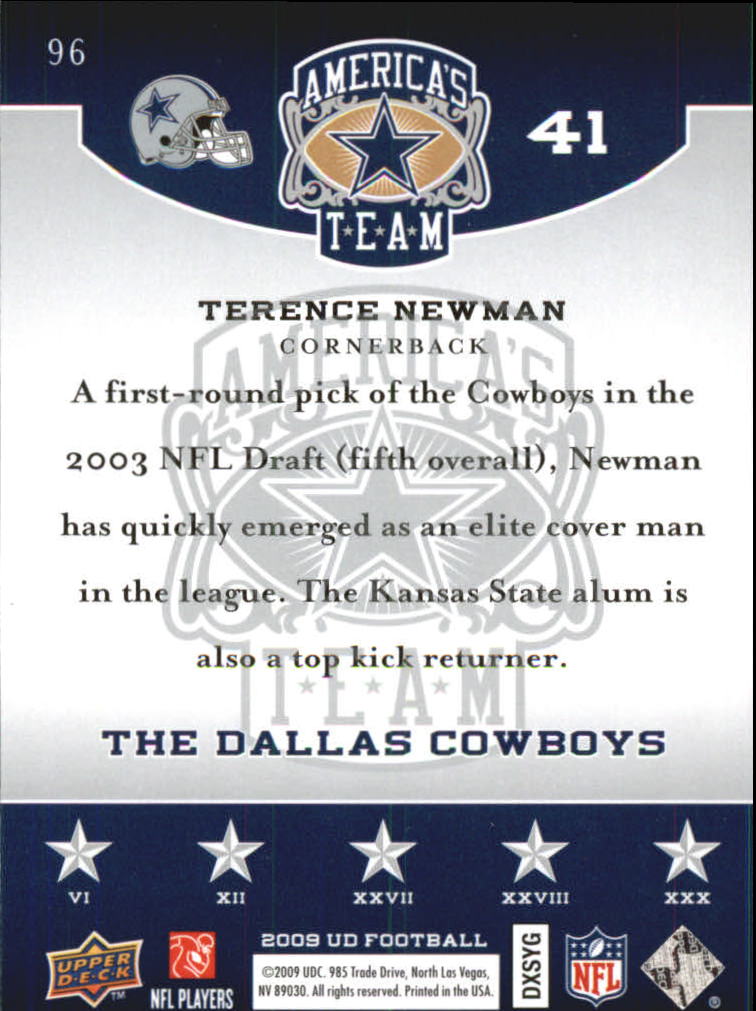 2009 Upper Deck America's Team #96 Terence Newman back image