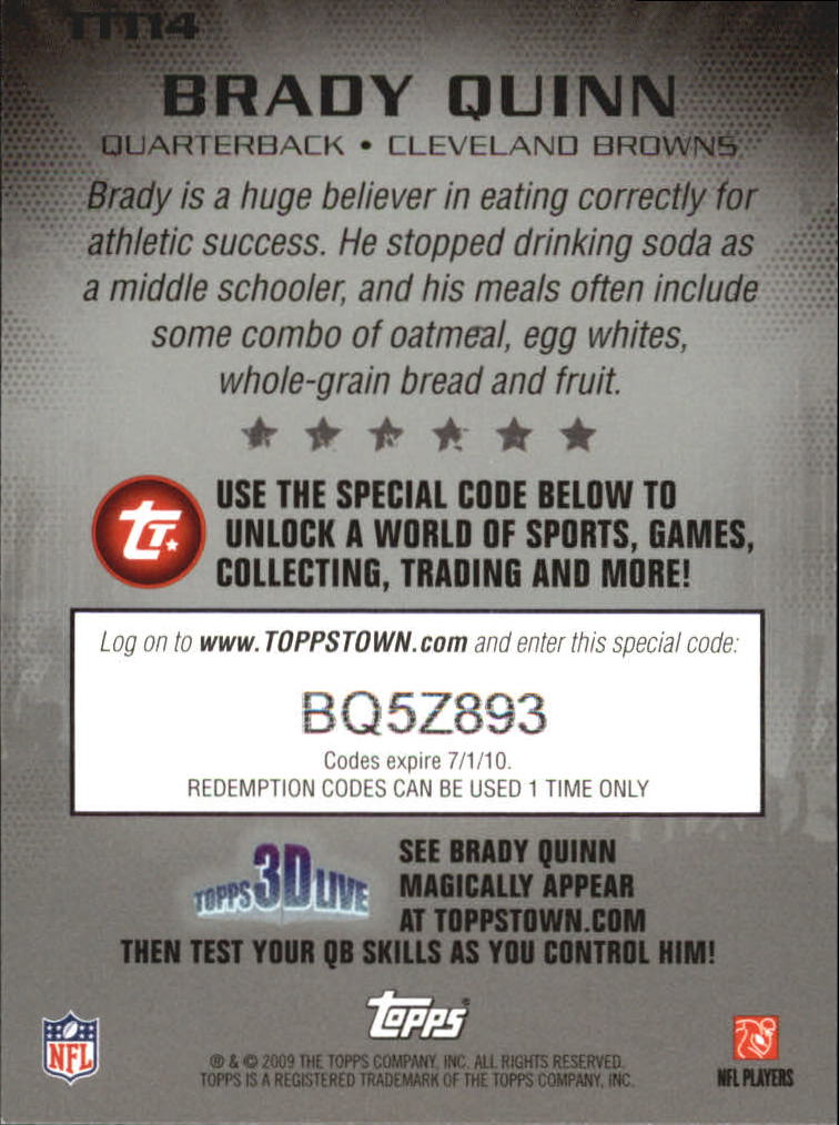 2009 Topps Topps Town Silver #TTT14 Brady Quinn back image