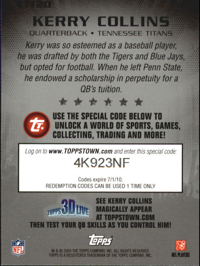2009 Topps Topps Town Silver #TTT20 Kerry Collins back image