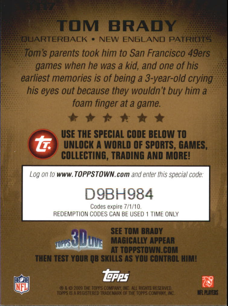 2009 Topps Topps Town Gold #TTT17 Tom Brady back image