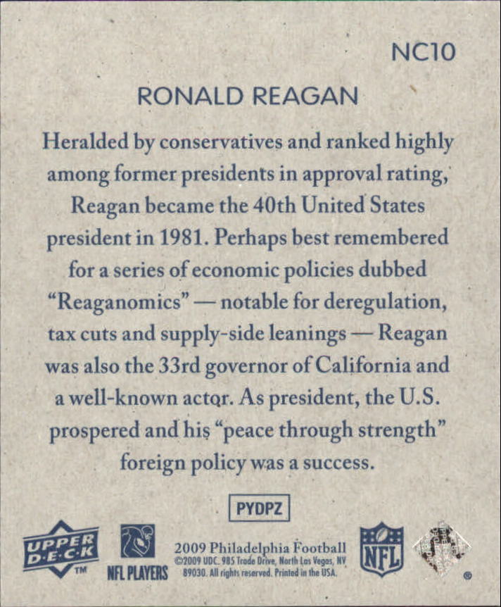 2009 Philadelphia National Chicle #NC10 Ronald Reagan back image