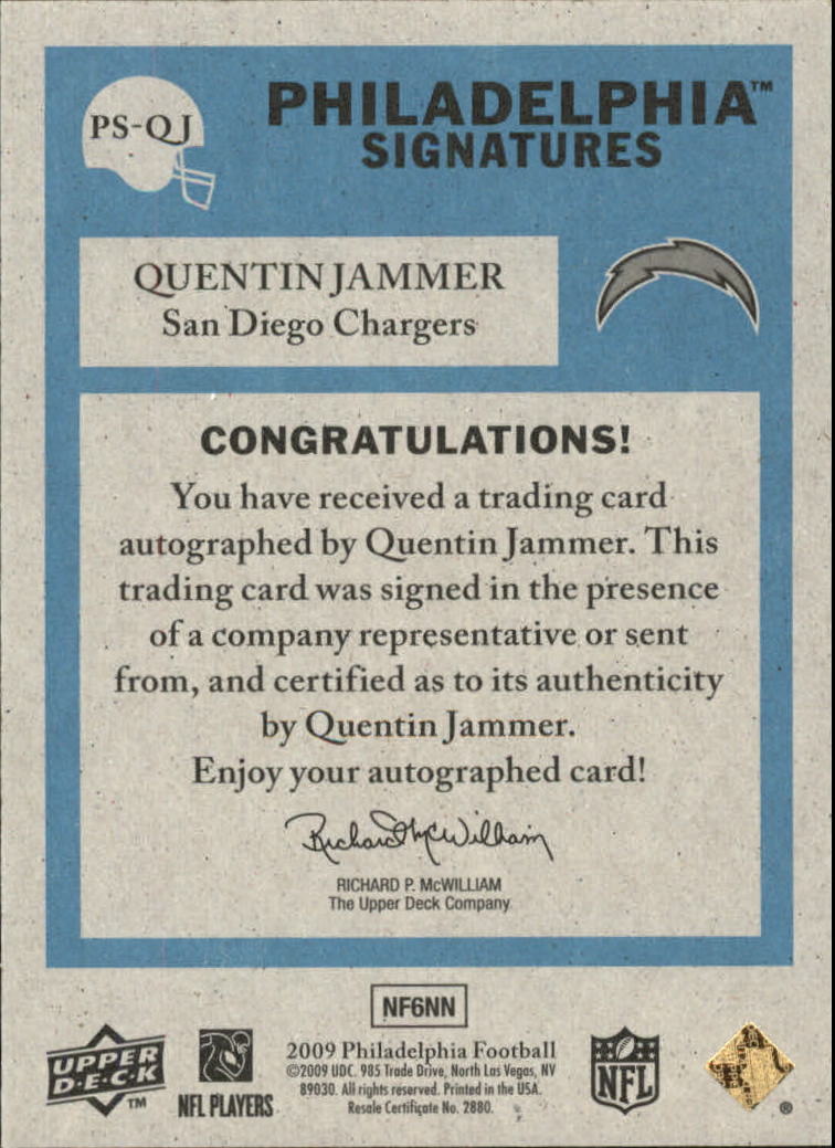 2009 Philadelphia Signatures #PSQJ Quentin Jammer back image