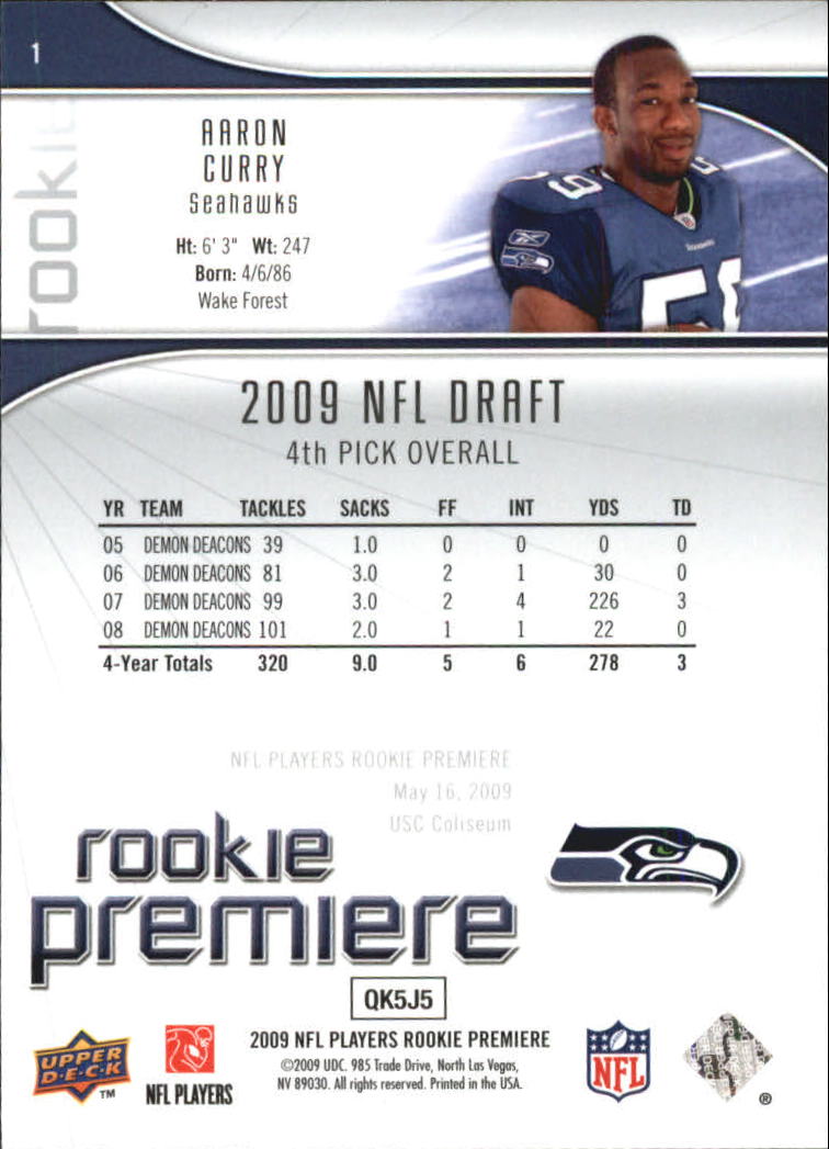 2009 Upper Deck Rookie Premiere #1 Aaron Curry back image