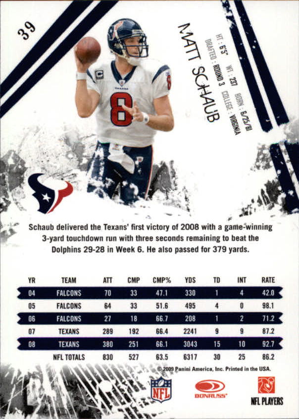 2009 Donruss Rookies and Stars #39 Matt Schaub back image