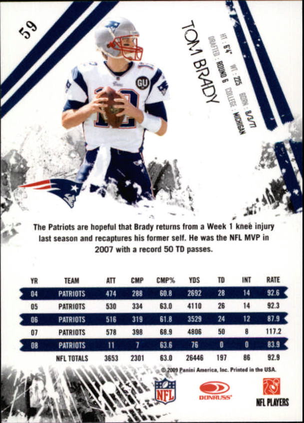 2009 Donruss Rookies and Stars #59 Tom Brady back image