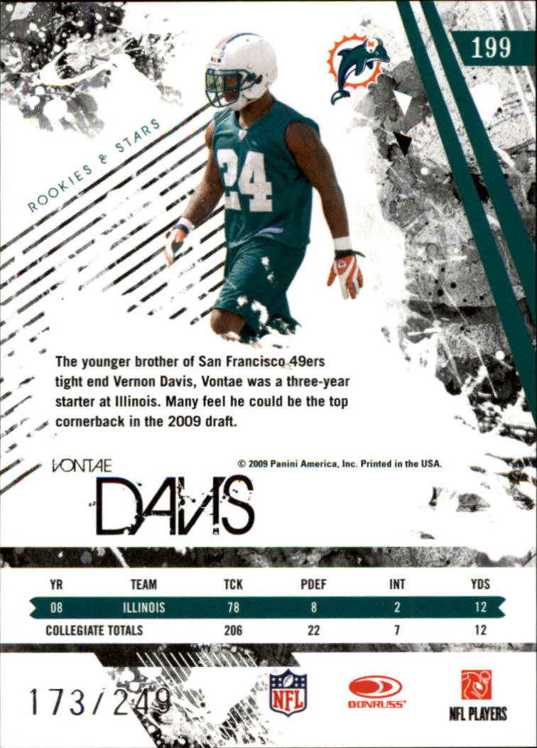2009 Donruss Rookies and Stars Longevity Parallel Silver #199 Vontae Davis back image